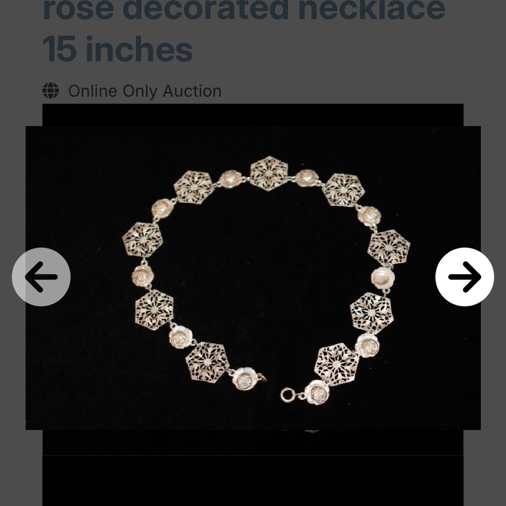 Antique Necklace Choker Filigree And Rose 16 Inch Silver Tone Boho Renaissance
